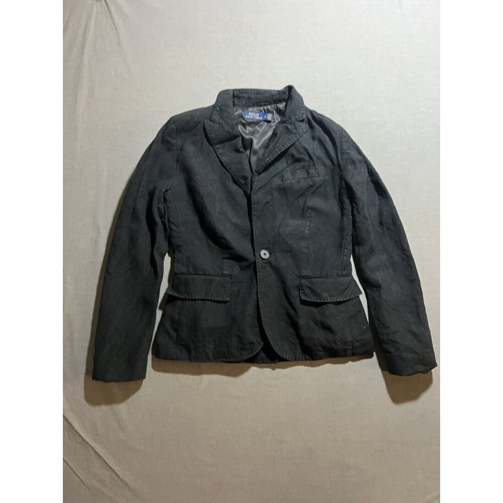 Polo Ralph Lauren Linen Blazer Jacket Women's 0 Black Button Single Breasted